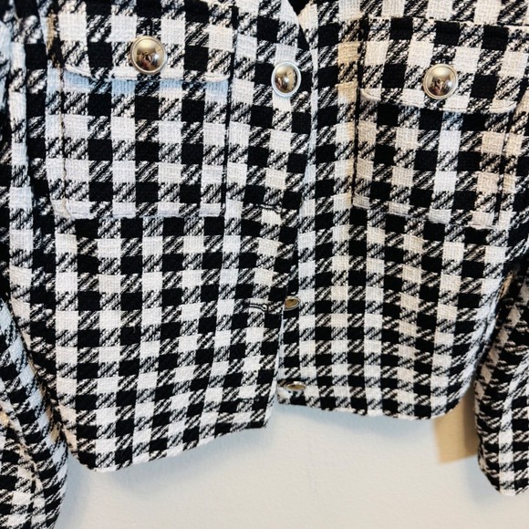 Rachel Zoe Black White Houndstooth Tweed Blazer Jacket Womens Size Medium - Picture 3 of 4